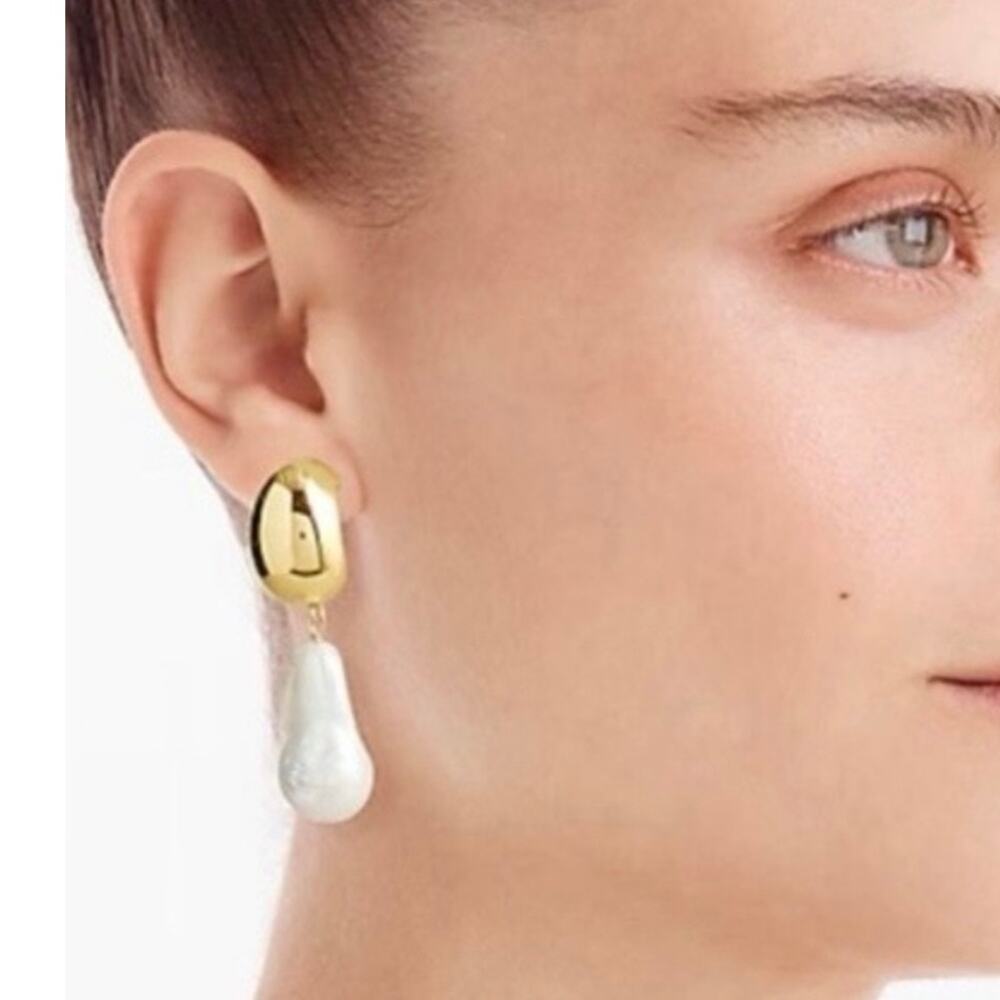 J Crew Freshwater Pearl Drop Earring Gold White BO957 Beach Preppy Jewelry - Picture 8 of 9